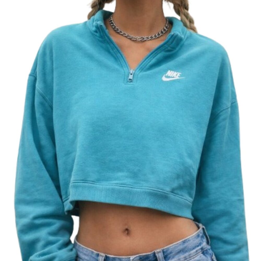 Nike Youth Turquoise Quarter Zip Sweatshirt Y2K Swoosh Pullover